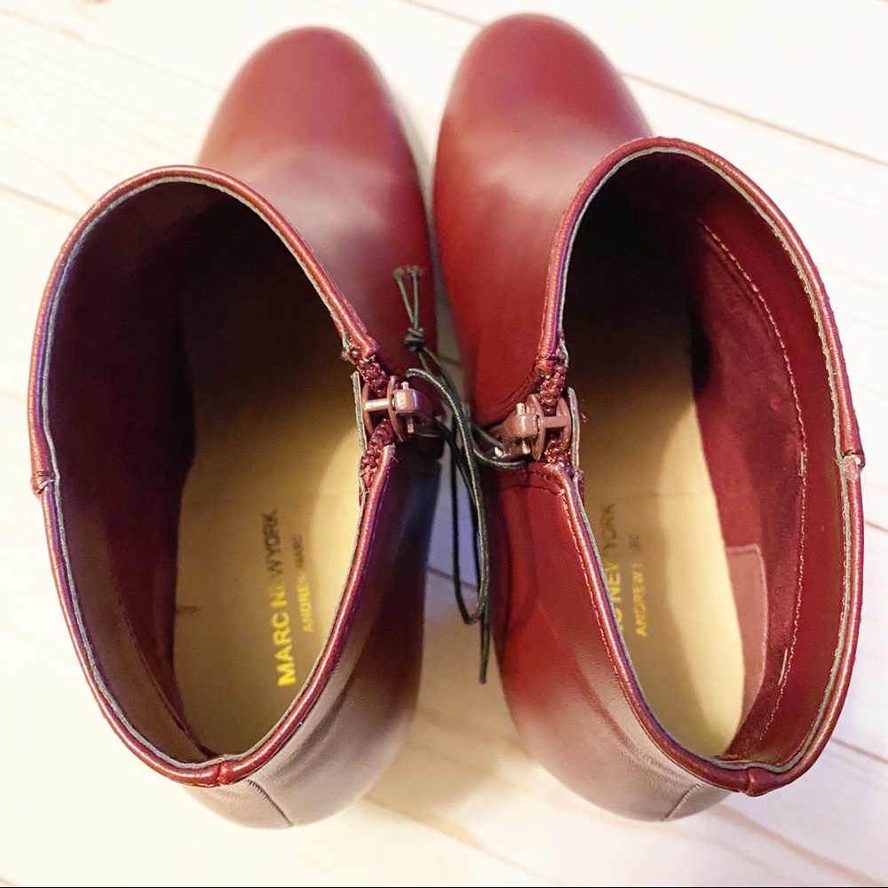 MARC New York Deep Red Booties Gold Block Heel 6 - Picture 5 of 8